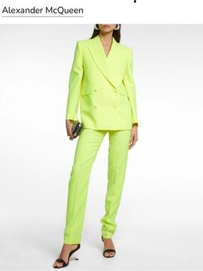 Alexander McQueen Neon Lime Double-Breasted Blazer with Matching Trousers